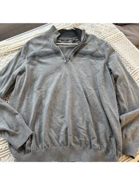 Van Heusen Men's 1/4 Zip Knit Mock Neck Sweater Gray Size XL Long Sleeve Preppy